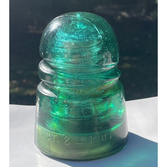 CD 147 Brookfield Green Glass Insulator PATENTED OCT 8TH 1907 Spiral Groove - Picture 9 of 13